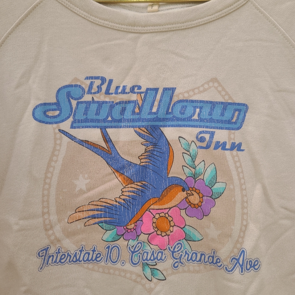 Spell Sample Sloppy Joe New w/ tag Sweater Blue Swallow Inn S Designs cream OOAK